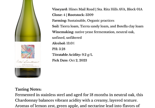 2023 Hines Mail Road Vineyard Chardonnay, Sta. Rita Hills — view 3