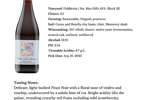2023 Fiddlestix Vineyard Pinot Noir, Sta. Rita Hills — view 3